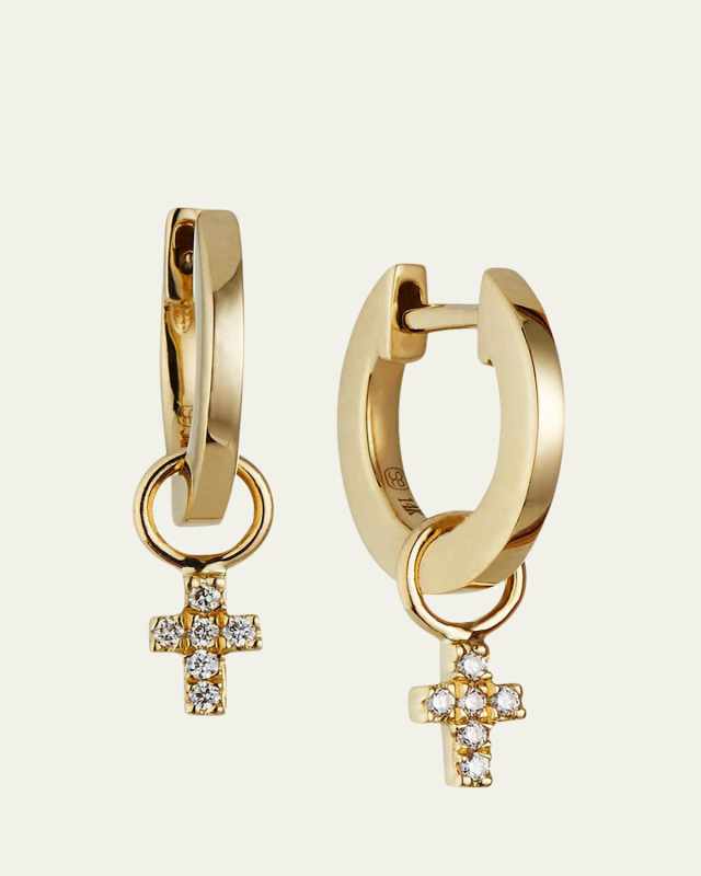14k Small Diamond Cross Hoop Earrings